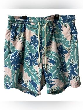 SURF CUZ Quick Dry Mens Swim Trunks Compression Lined 5” Green Tropical Forest L